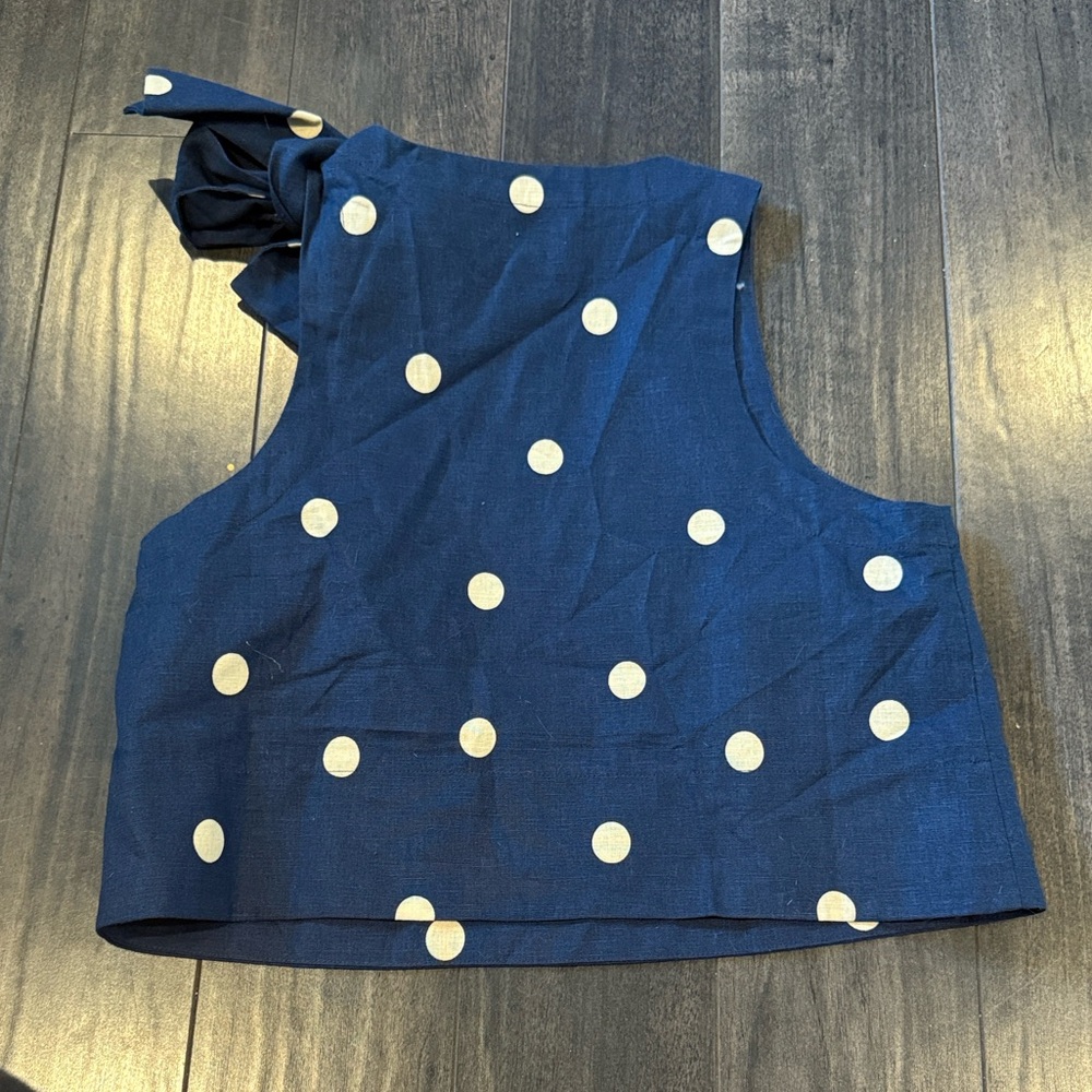 Sezane Navy Polka Dot Tie-Shoulder Top - Picture 4 of 4